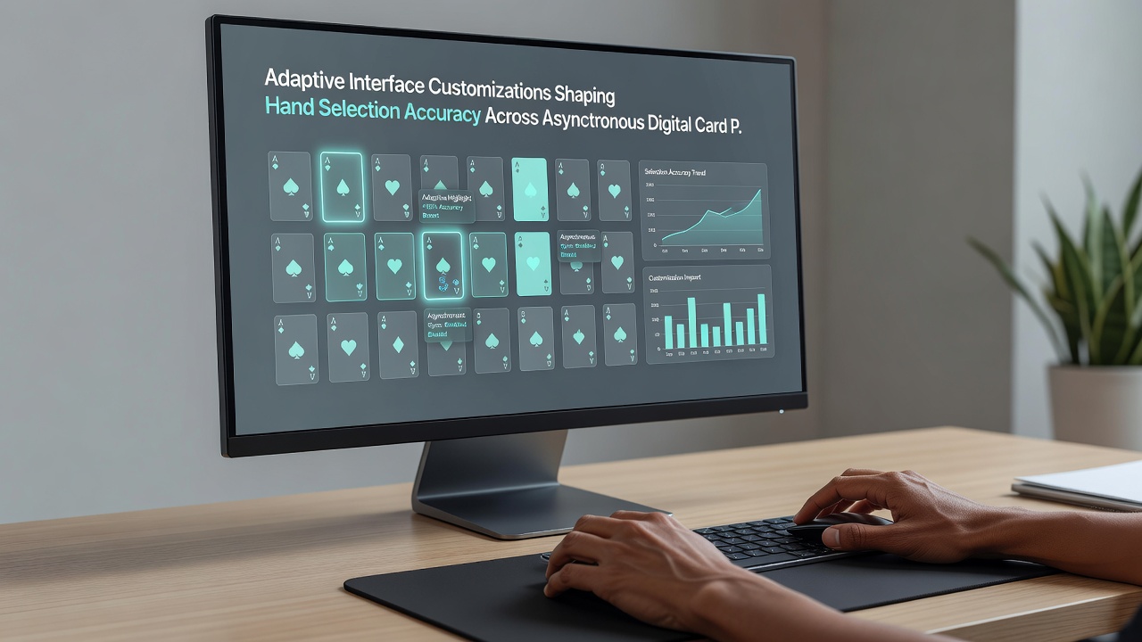 Close-up view of customized card interface with adjusted button positions and highlighted hand selection indicators on a tablet screen