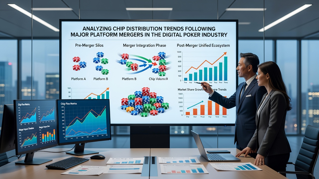 Charts displaying chip distribution metrics and player stack trends post-merger