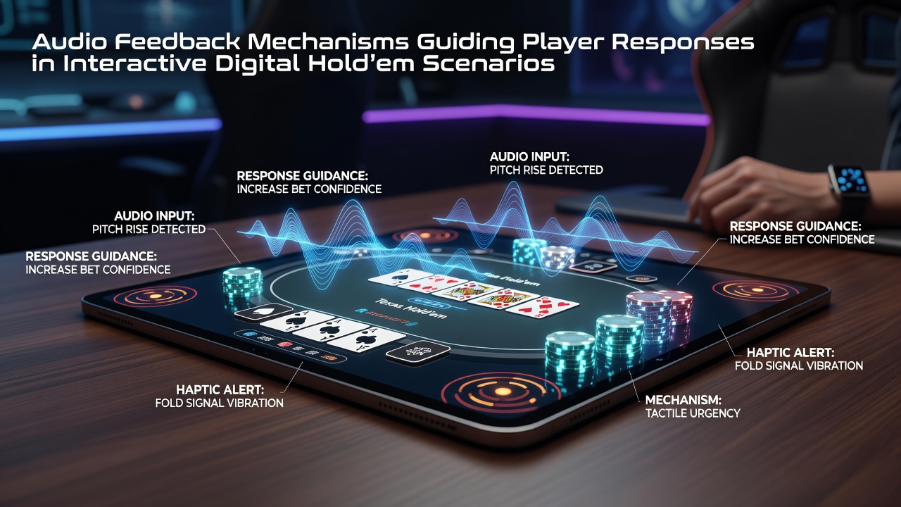 Digital poker interface showing audio cue indicators during a Texas Hold'em hand