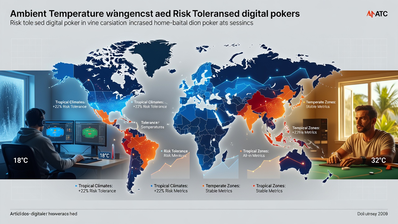 Global map overlay showing temperature zones and poker session data points from home environments across continents