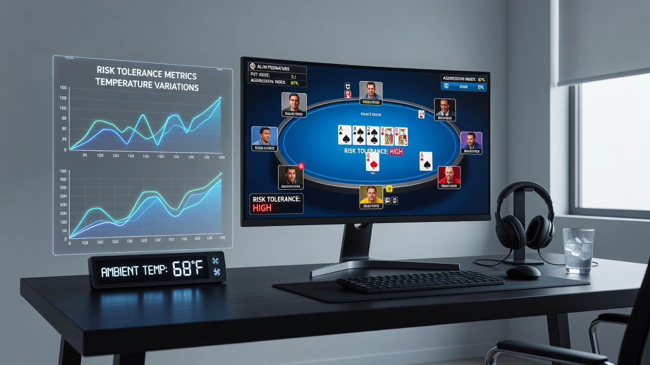 Graph displaying risk tolerance curves plotted against indoor temperature readings from thousands of digital poker sessions