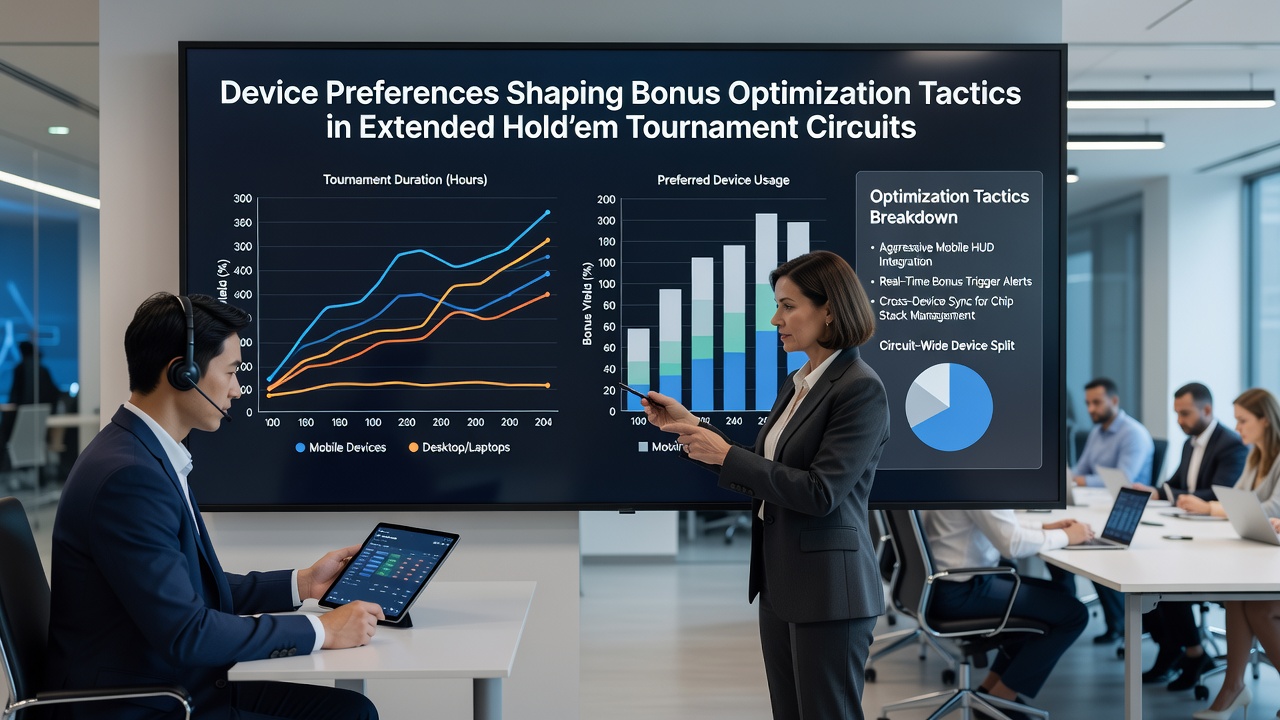 Detailed view of poker interface on different devices highlighting bonus tracking features in Hold'em tournaments