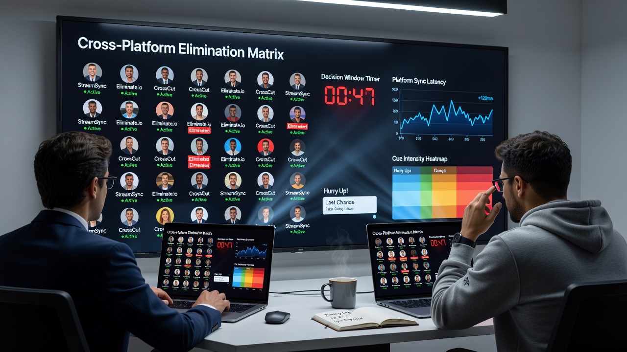 Side-by-side comparison of mobile and desktop poker interfaces highlighting algorithmic timing indicators during elimination stages