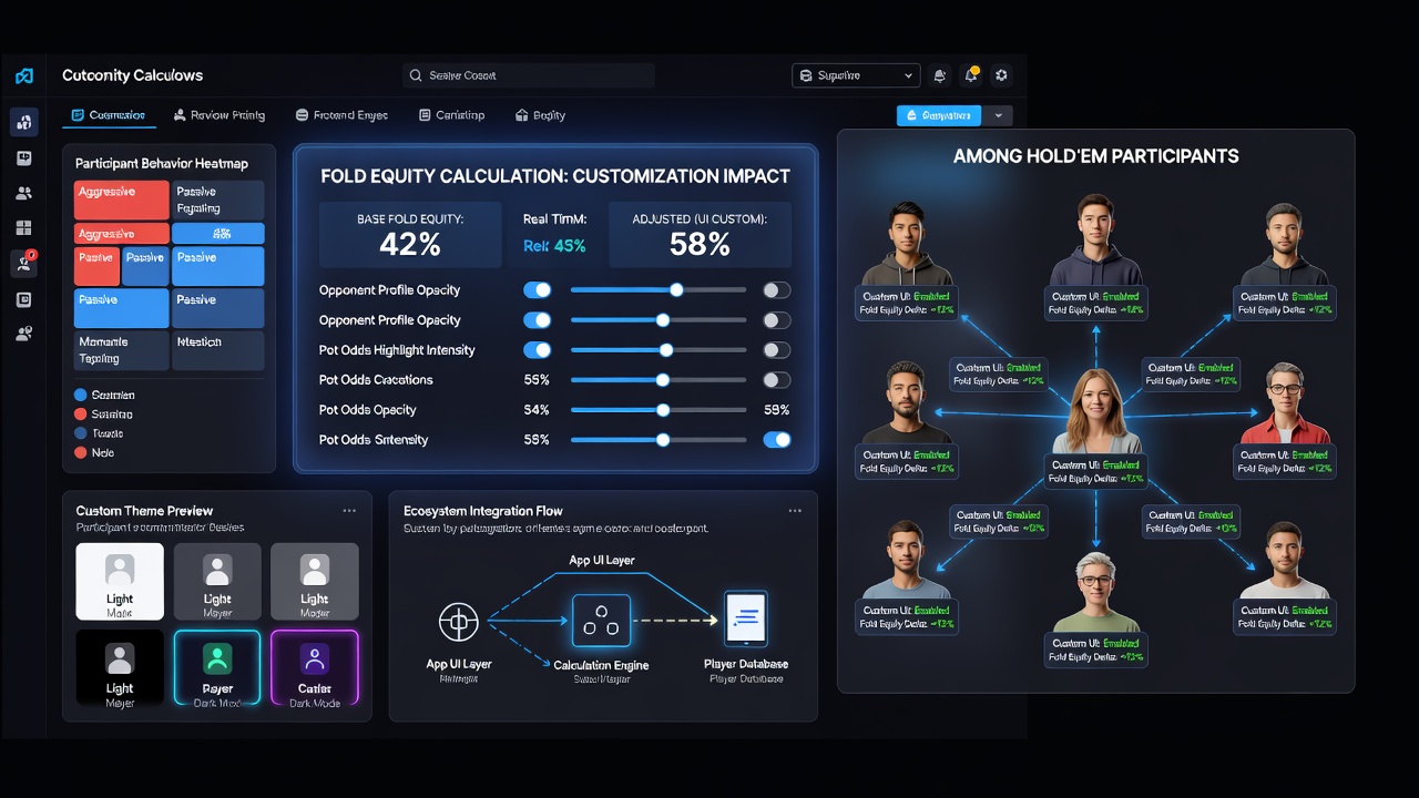 Close-up of customized poker app interface showing fold equity indicators and adjustable controls
