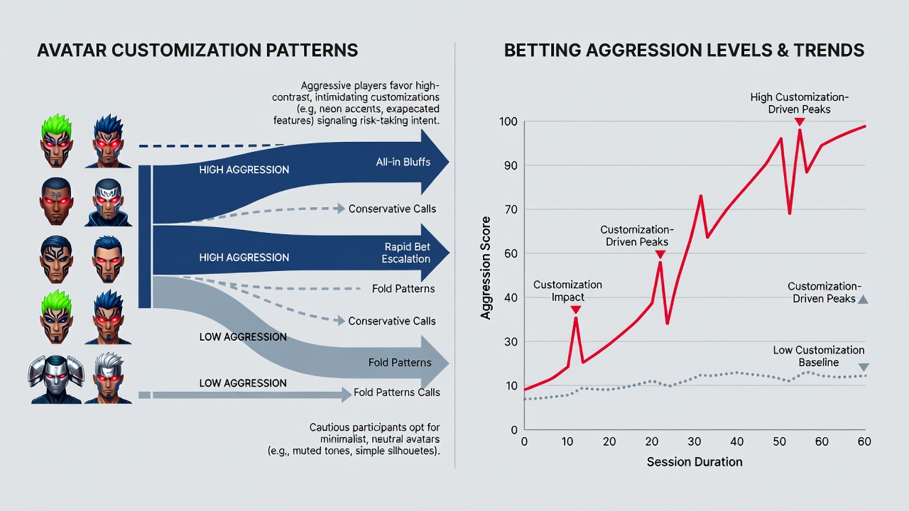 Analytics dashboard displaying avatar options correlated with player aggression statistics from digital card sessions