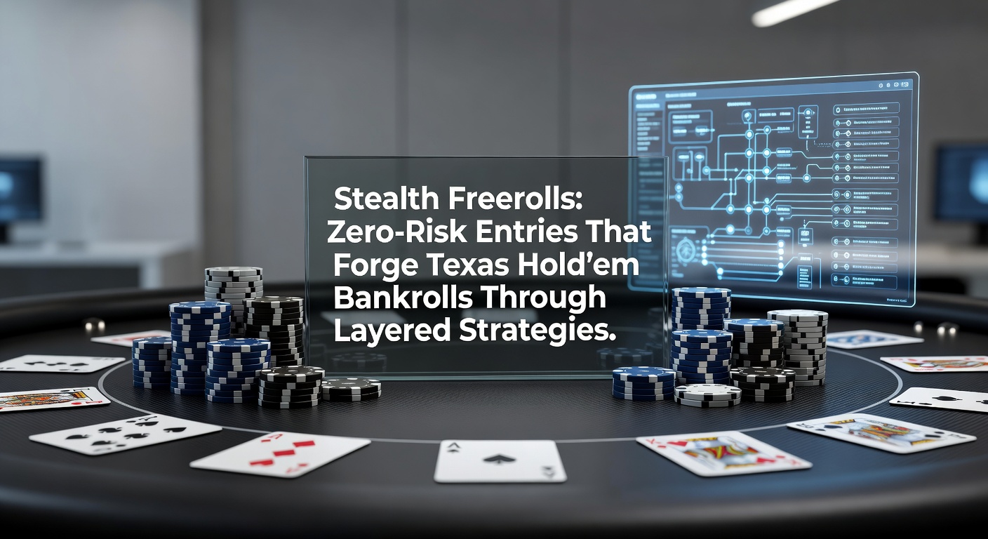 Poker player analyzing stealth freeroll tournament details on a laptop screen during a late-night session