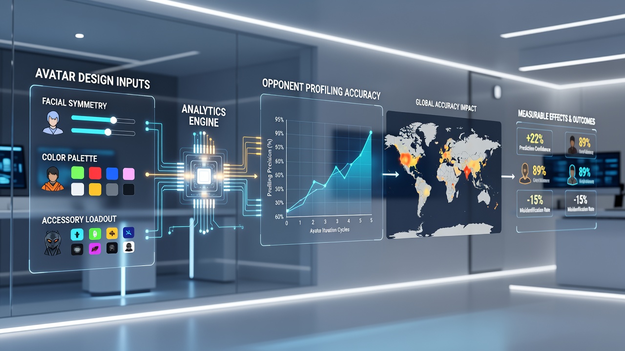 Data visualization dashboard displaying avatar selection statistics and opponent profiling accuracy metrics from app-based card tournaments